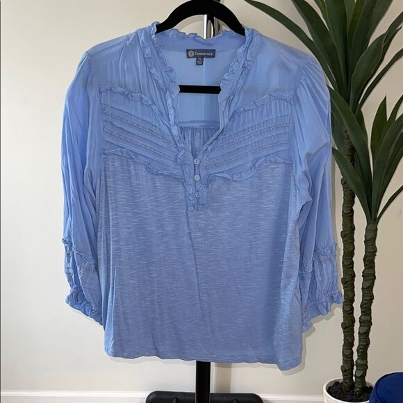 Democracy Blue 3/4 Sleeve Pleated Blouse - Picture 1 of 4